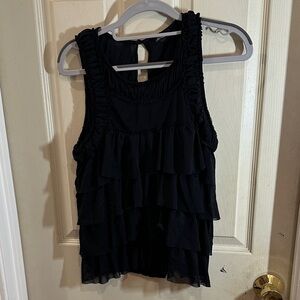 Black Ruffled Sleeveless Top